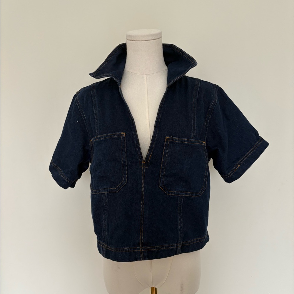 Navy Blue Denim Top
